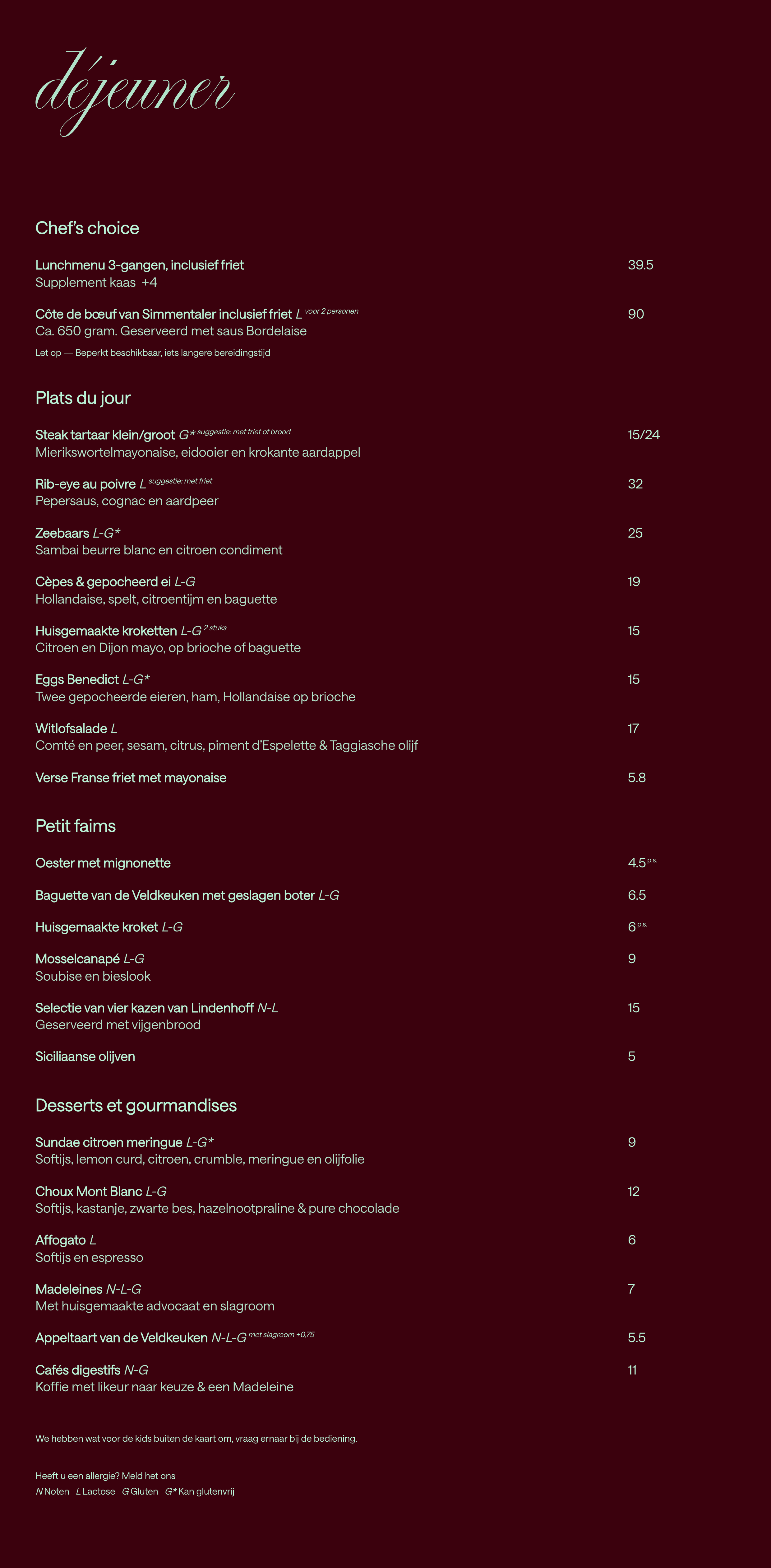 Menukaart — déjeuner (lunch), oktober 2026